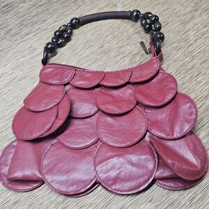 Vintage Leather Fishscale  Handbag In Red